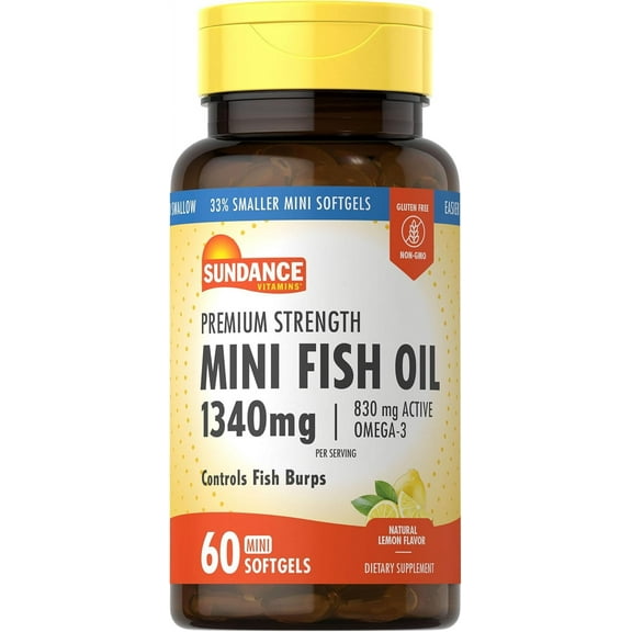 Mini Fish Oil Softgels 1300mg | 60 Count | Lemon Flavor | Non-GMO and Gluten Free | by Sundance