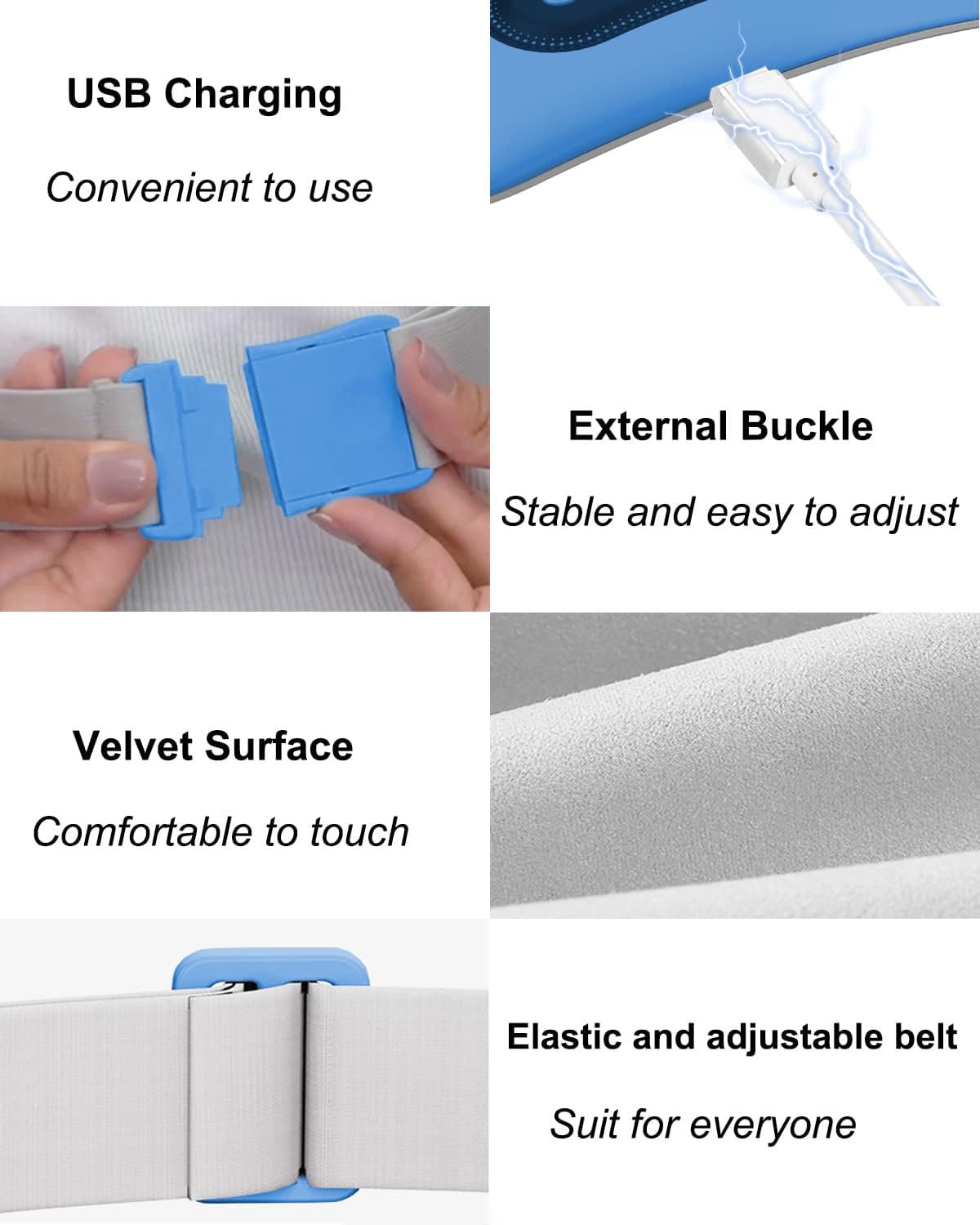 Electric Heating Pad,Portable Cordless MensElectric Heating Pad, Portable Cordless Menstrual Heating Pad with 4 Heat Levels and 4 Massage Modes, Fast Large Heating Belly Wrap Belt (SkyBlue)