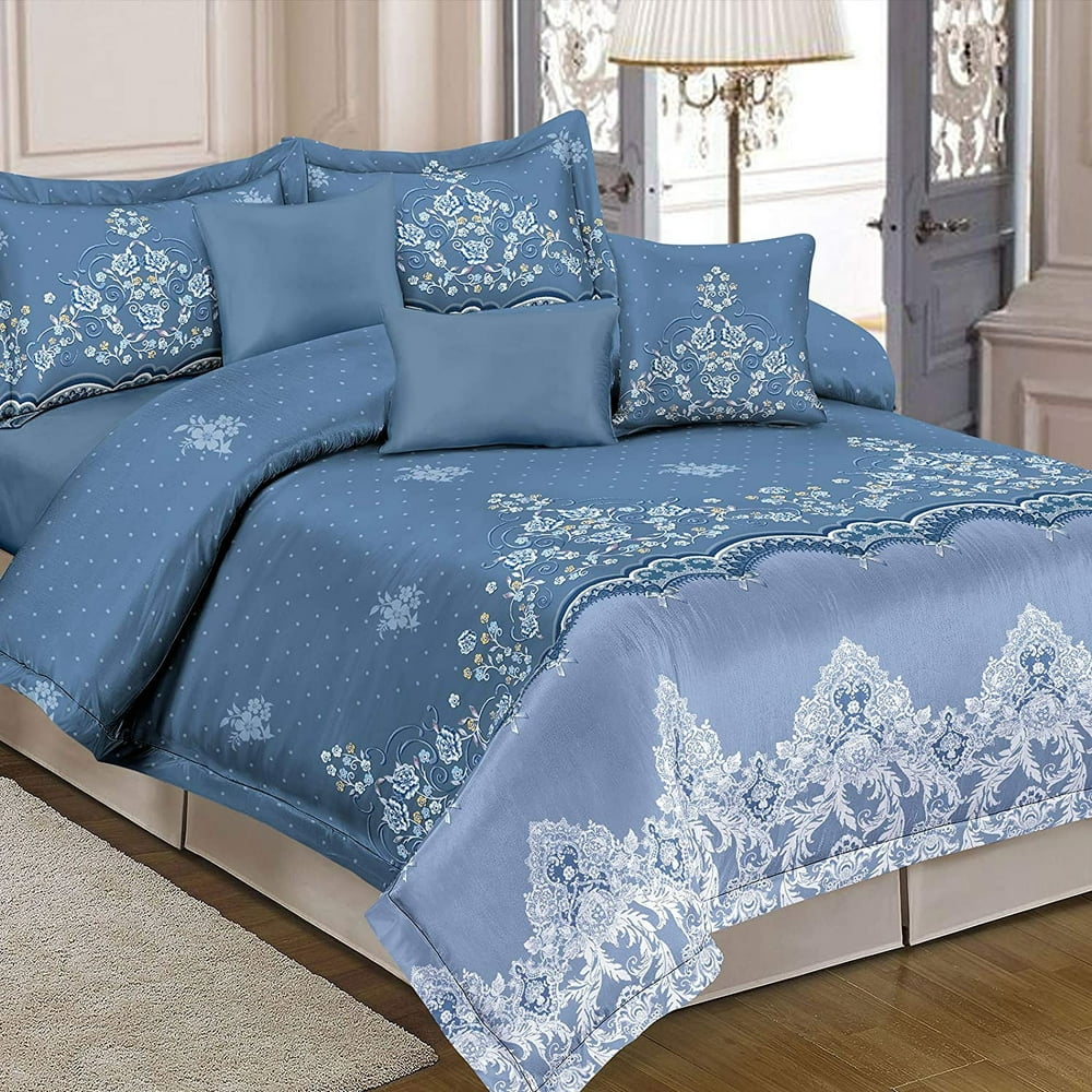 Shatex 3 Pieces Bedding Comforter Sets Microfiber Polyester – King Blue