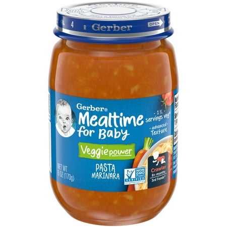 Gerber 3rd Foods Mealtime for Baby Veggie Power Baby Food, Pasta Marinara, 6 oz Jar (12 Pack)