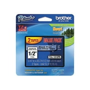 Brother P-Touch TZE1312PK Standard Adhesive Laminated Labeling Tapes, 1/2"w, Black On Clear, 2/pack