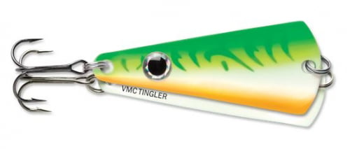 VMC Tingler Spoon 1 1/2" 1/8 oz TGS18-GGFU Glow Green Fire UV Ice Fishing Lure 