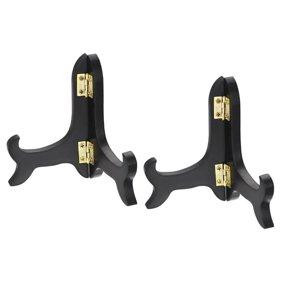 Uxcell 4" Easel Plate Holder, Wooden Folding Display Stand Black for Picture Frame 2 Pack