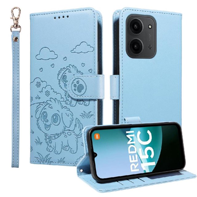 Funda Cartera GANGXUN con Diseño de Perrito en Relieve para Xiaomi POCO C85 , Protección 360° con Ranuras y Correa Desmontable
