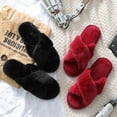 thumbnail image 3 of Women‘s Fuzzy Slippers Cross Band Memory Foam House Slippers Open Toe, 3 of 4