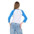 thumbnail image 4 of Forever 21 Women's Blue & White NYC Varsity Raglan Crew Neck 3/4 Sleeve Top, for Casual Everyday Style, S, 4 of 6