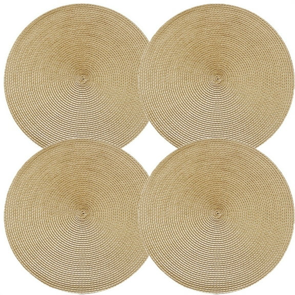 Round Braided Placemats Set of 4 Washable Round Placemats for Kitchen Table 15 inch Round Table Mats by Casewin(Gold)
