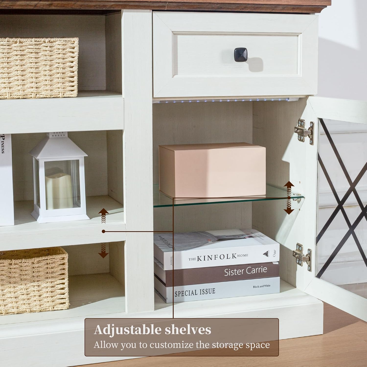 Fiakoa 70" Farmhouse TV Stand for TVs up to 80", White photo 6