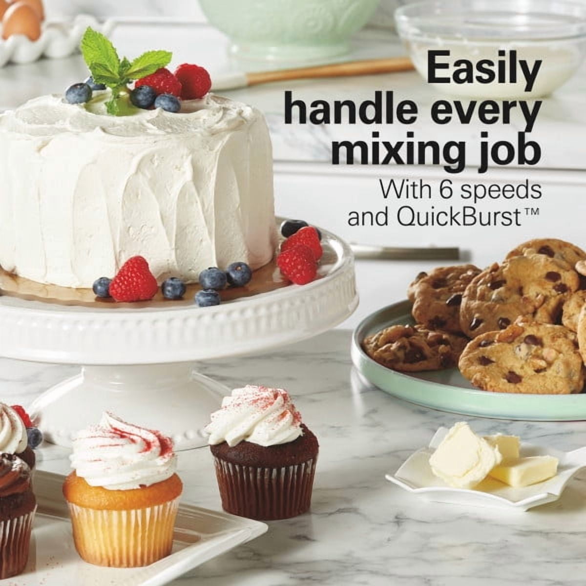 Hamilton Beach 6 Speed Hand Mixer with QuickBurst, Includes Snap-On Storage Case and 3 Attachments, Red