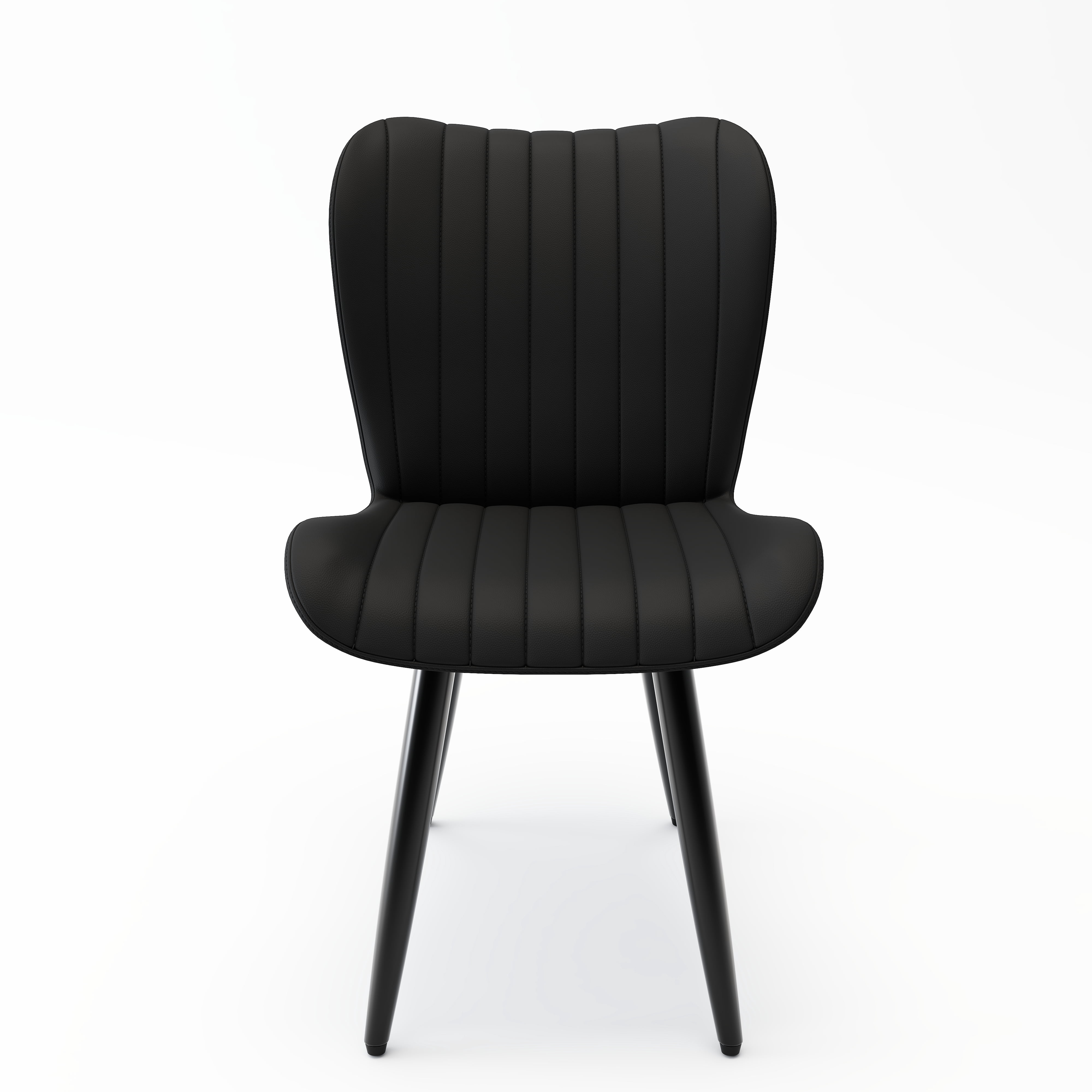 Modern PU Leather Dining Chairs with Thick Cushion & Metal Legs, Set of 2, Black