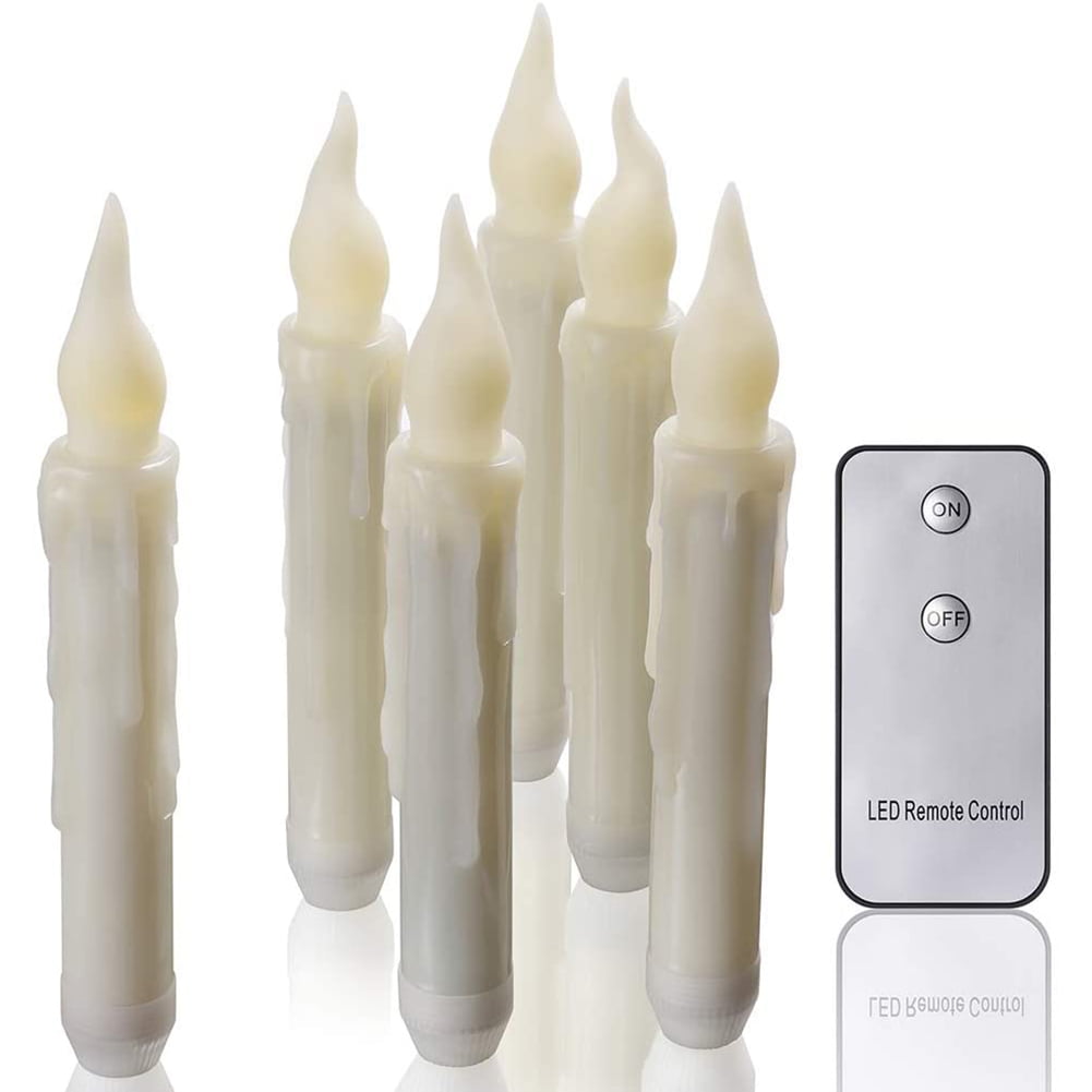 Flickering LED Tapered Candles 6pcs Battery Operated Electric Lights Dipped Melt 