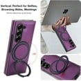 thumbnail image 4 of ELEHOLD For Samsung Galaxy Z Fold 5 Case, Faux Leather Shock-Absorbent Magnetic Ring Kickstand Anti-Scratch Protective Case Cover with Screen Protector Included, Darkpurple, 4 of 8