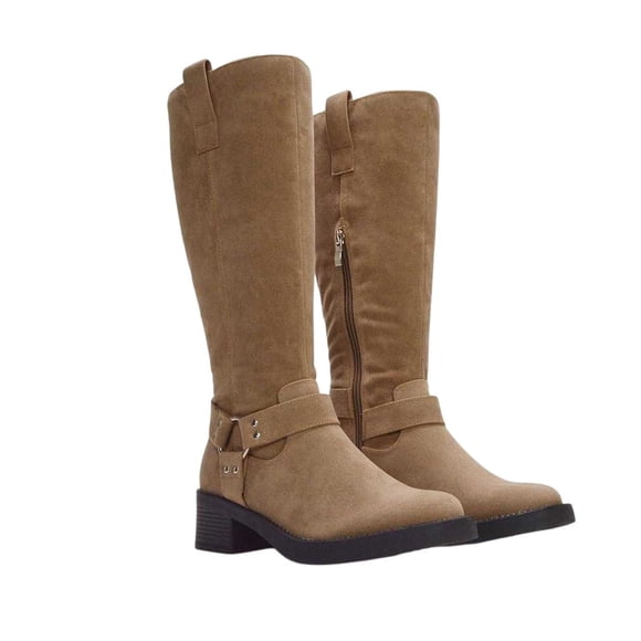XY London Womens Roma Knee-High Mid Block Heel Western Boots
