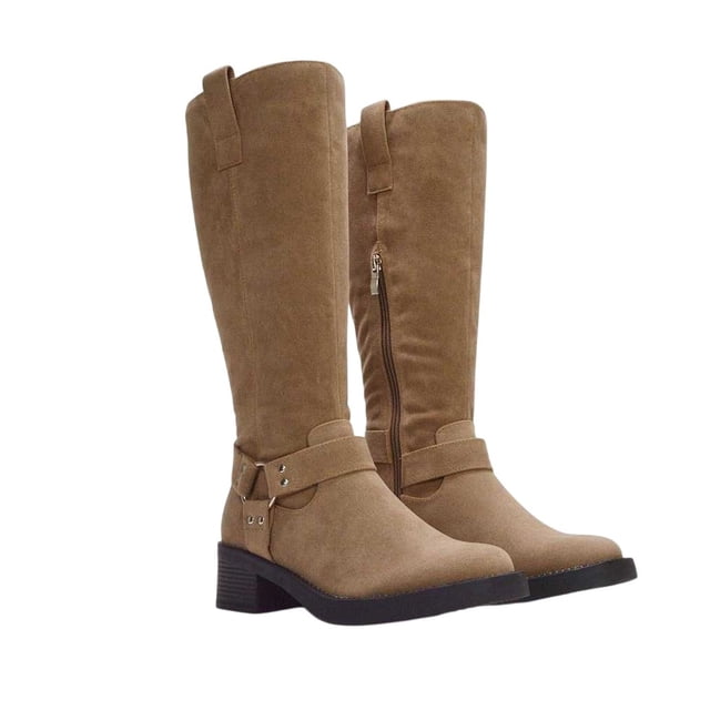 XY London Womens Roma Knee-High Mid Block Heel Western Boots