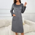 thumbnail image 4 of VNKIDY Womens Plush Nightgown Dress Solid Color Letter Print Long Sleeve Crewneck Sleep Shirt With Pockets For Warm Loungewear Grey XXL, 4 of 9