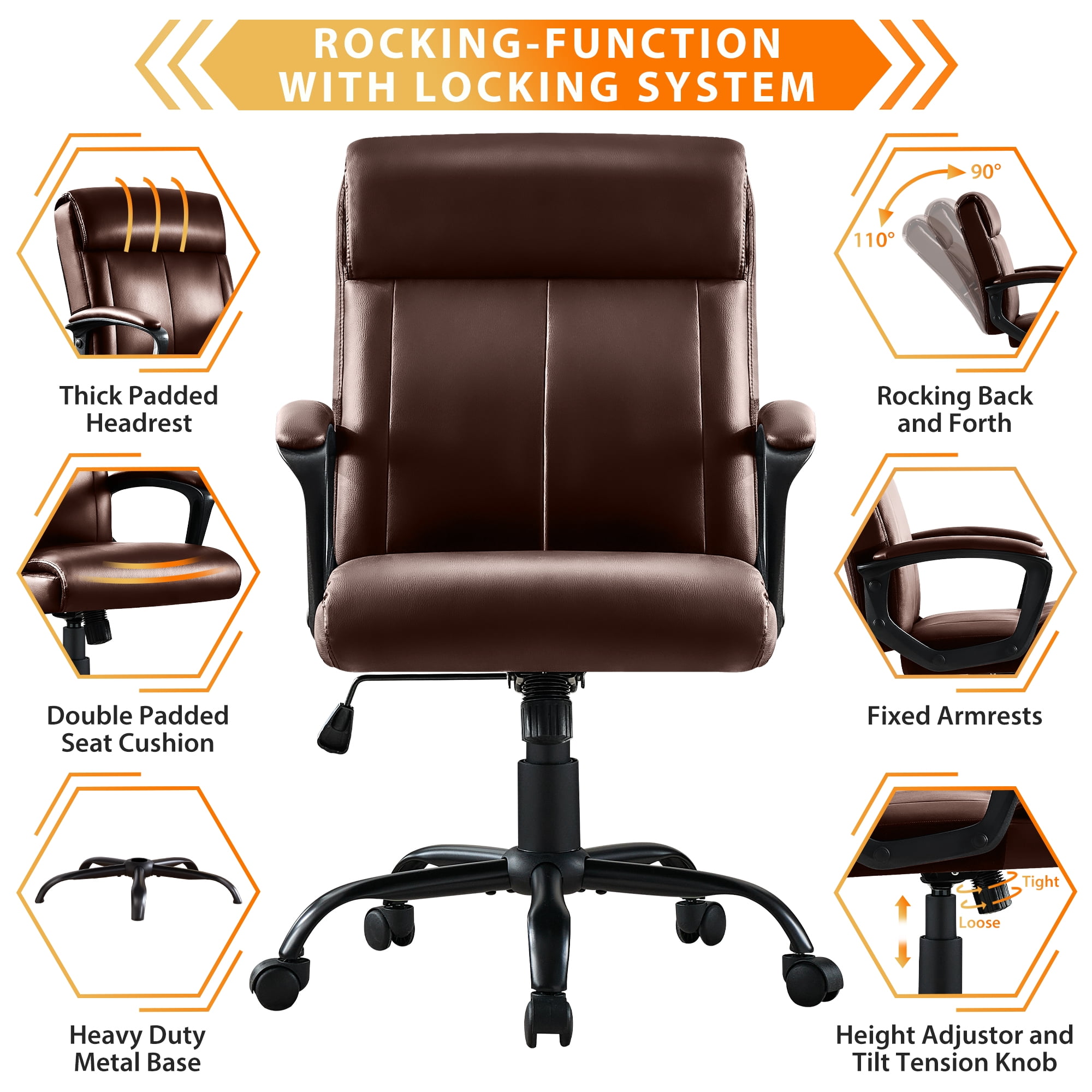 JONPONY Big and Tall Office Chair 300LBS Wide Seat Ergonomic Computer Desk Chair High Back Executive Leather Chair Adjustable Task Chair Lumbar Back Support 8 Hours Heavy Duty Design,Brown