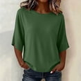 thumbnail image 5 of GERsome Women's Crew Neck 3/4 Sleeve Tops Loose Fit Basic T Shirts Polyester Blend Casual Work Tee Army Green Size XL, 5 of 10