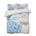 thumbnail image 2 of Quilts Twin Size, Blue Vintage Hydrangea Soft Comforter Bedding Set for Bed, Spring Retro Clock Butterfly Lightweight Quilted Bedspread with Pillow Cover(2 Pieces) for All Season, 68x86 Inch, 2 of 6