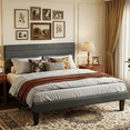 thumbnail image 2 of UHOMEPRO Full Bed Frame,  Black Platform Bed Frame with Velvet Upholstered Headboard, No Box Spring Needed, Easy Assembly, 2 of 6
