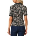 thumbnail image 3 of INSPIRE CHIC Women's Point Collar V Neckline Short Sleeve Floral Blouse M Black, 3 of 5