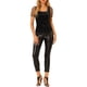thumbnail image 2 of INSPIRAR CHIC Blusa de terciopelo negra de manga corta con cuello cuadrado y patrón de estrellas brillantes, 2 of 7