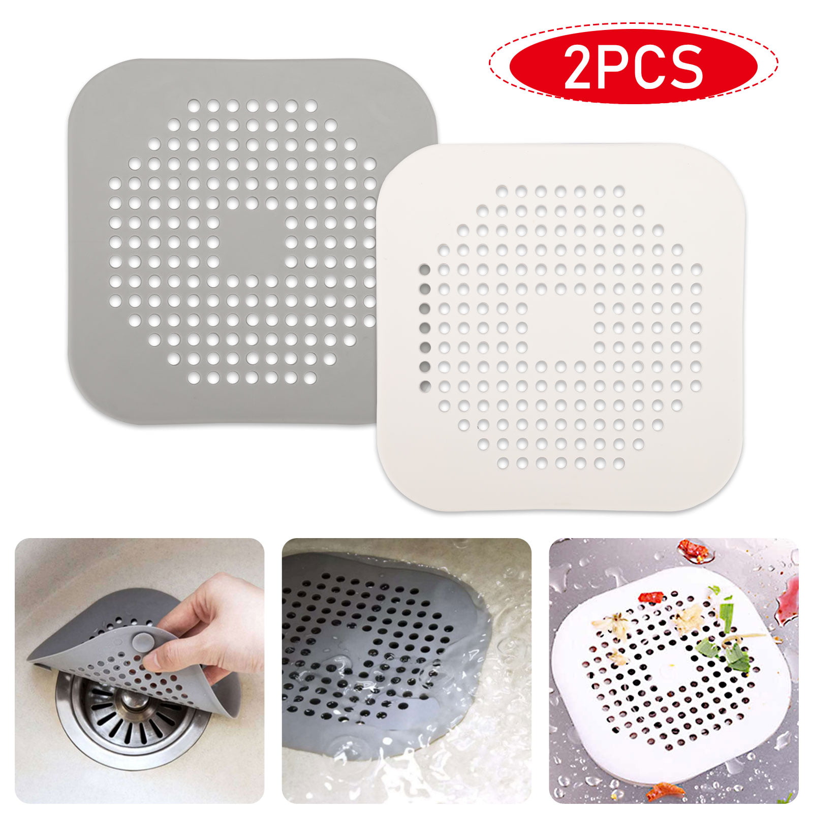 ukoudadao9haowanh Square Drain Cover for Shower TPR Drain Hair Catcher Flat Silicone Plug for Bathroom and Kitchen Under Sink Filter Shower Drain 