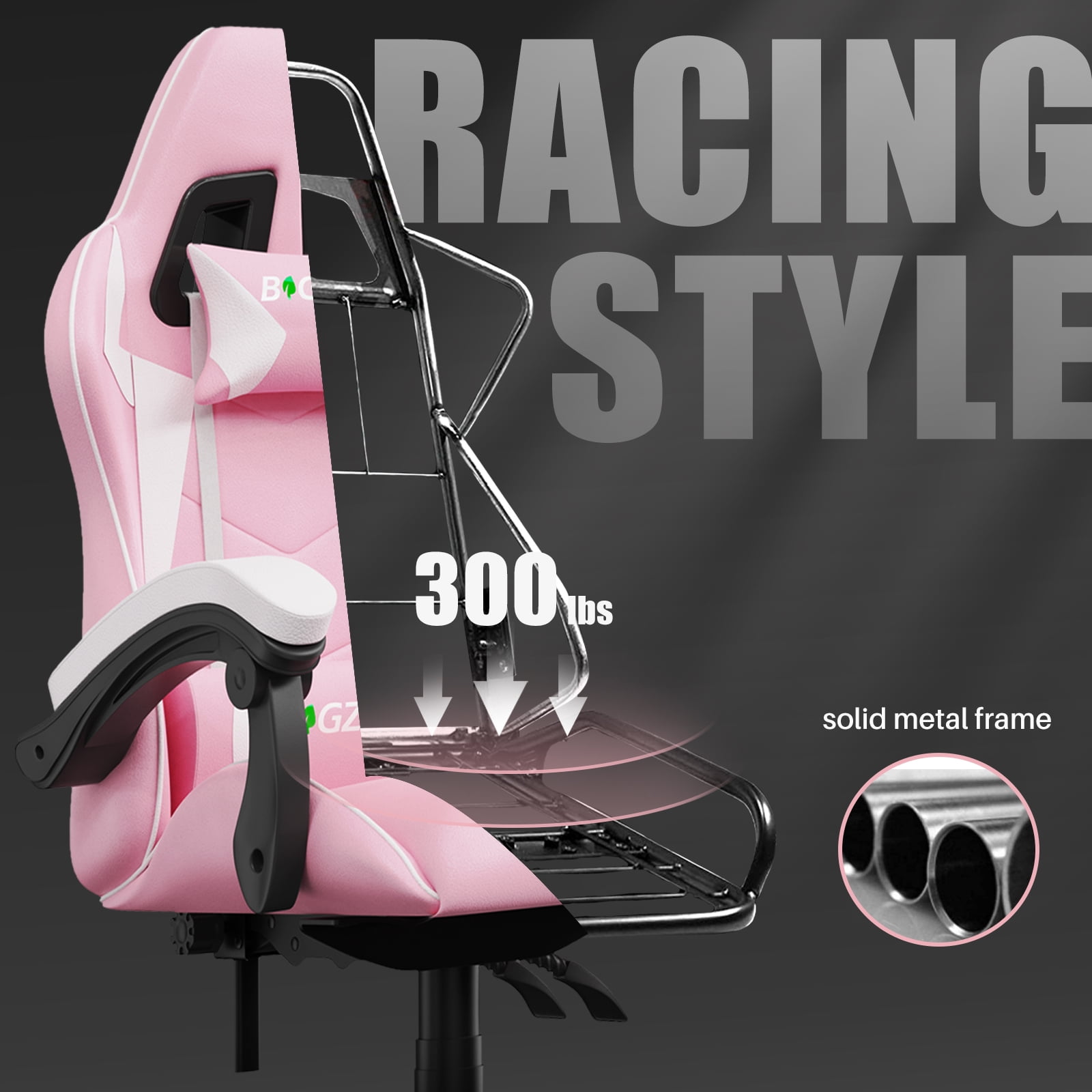 Bigzzia Gaming Chair, Ergonomic Game Chair with Headrest & Lumbar Pillow, Pink