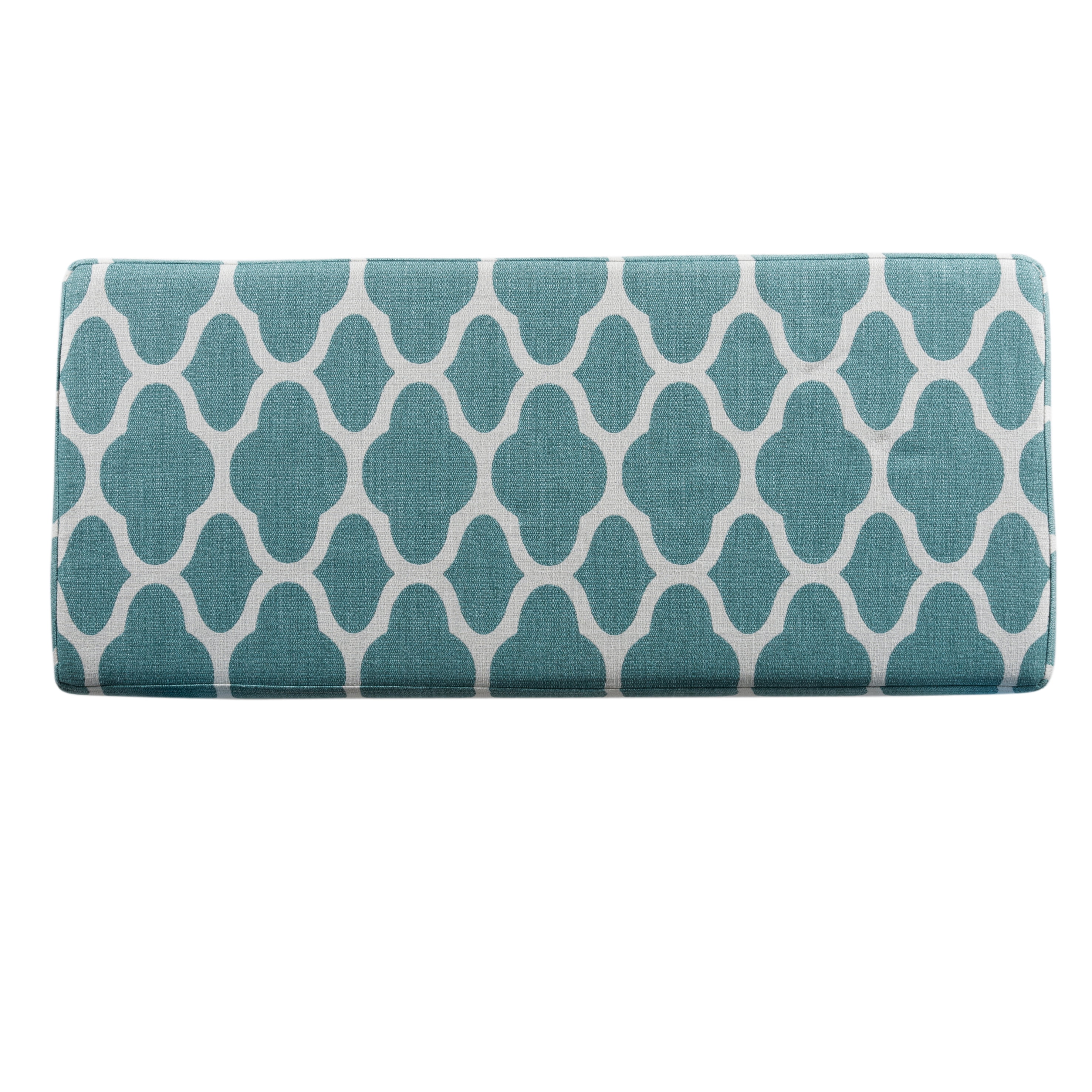HomePop Drake Large Storage Bench, 36"L x 16"D x 18"H, Teal/Cream Quarterfoil Print