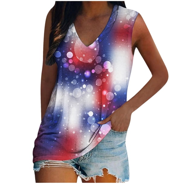 Blusa sin mangas con estampado de cuello en V informal para mujer a la moda, camisetas sin mangas de verano Fridja gh6511