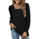 thumbnail image 1 of Camiseta con cuello cuadrado para mujer, Tops de manga larga plisados de Color puro informal de moda para ir de compras en el trabajo, negro M, 1 of 7