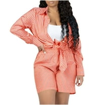 APEXFWDT Womens Striped 2 Piece Outfits Button Down Shirts and Shorts Lounge Matching Sets Summer Beach Vacation Outfits,XXL,Pink