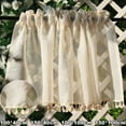 thumbnail image 2 of Vintage Linen Window Drapes Tassels Sheer Cream Beige Tier Curtains Cafe Kitchen Net Short Curtains Panels Rod Pocket Valance, 2 of 8