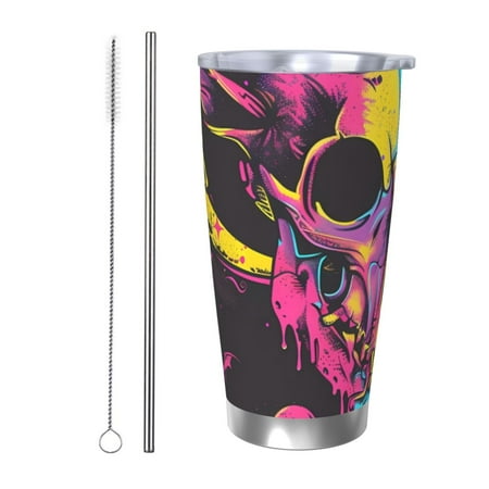 

Junzan Neon Gothic Skull Moon for 20oz Stainless Steel Insulated Car Cup with Spillproof Lid - Insulated Coffee Mug Thermal Cup-Straw Two-piece Set