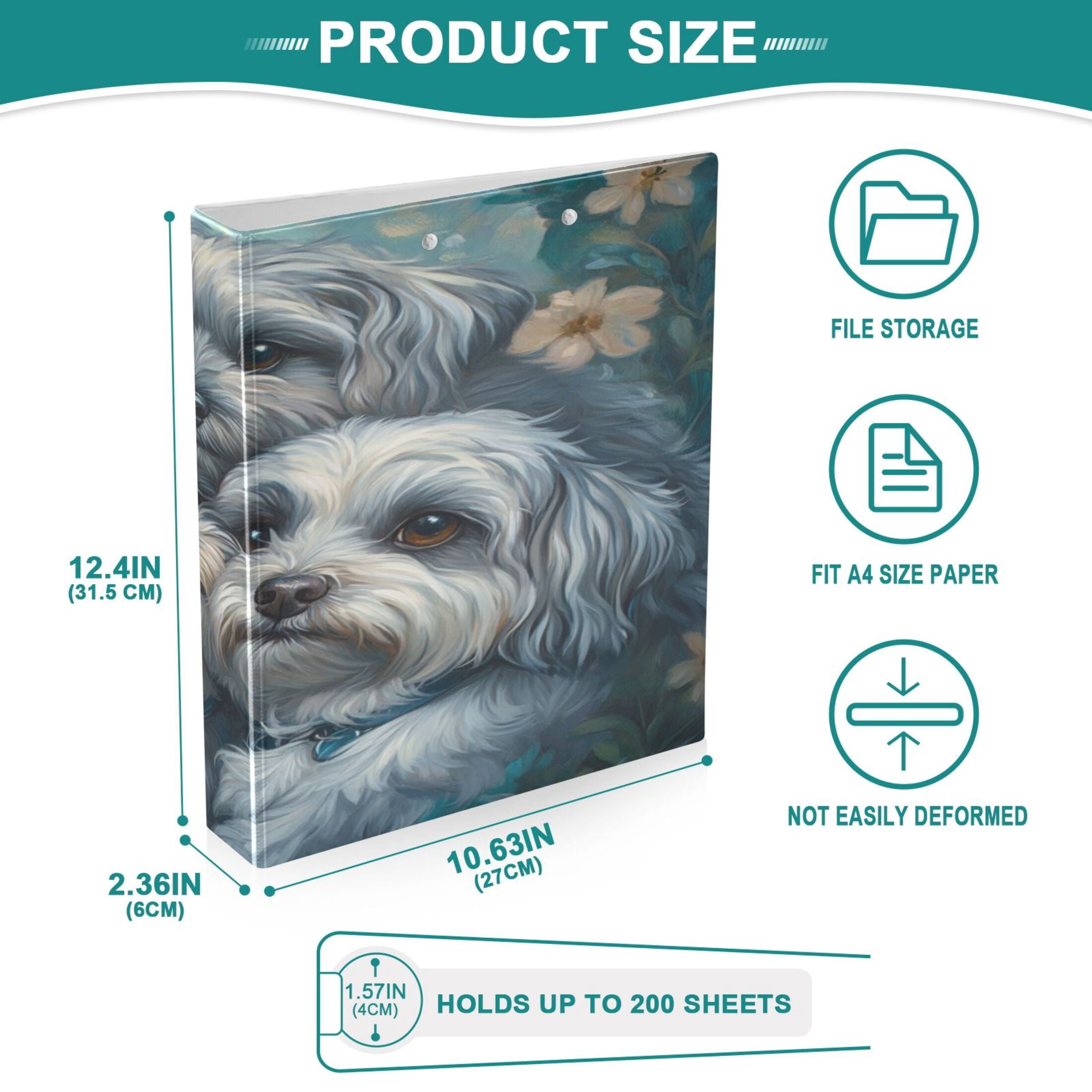WOBOGO Cute Gray Lhasa Apso Dogs File Folders Extra Large Capacity to Hold 200 Sheets of Documents Hard Shell Ring Binder for School Home Office