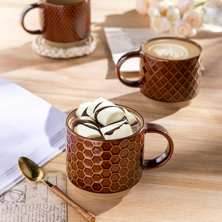 AmorArc 12OZ Stackable Coffee Mugs, Ceramic Coffee Cups with Texture  Patterns for Man,Woman,Dad,Mom, Modern Coffee Mugs Set of 4 for ...
