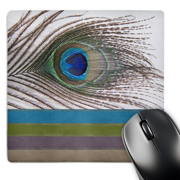 3dRose, Peacock Feather with Ribbon Look, MousePad