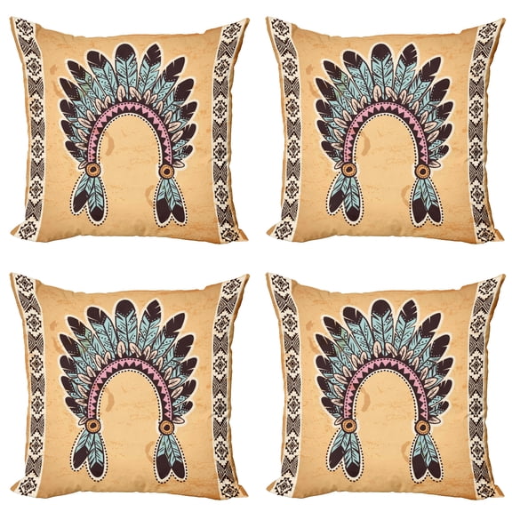 Ambesonne Tribal Throw Pillow Cover 4 Pack, Folkloric Aztec Headband, 24", Pale Brown Mint