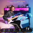 thumbnail image 4 of ARICOEASY King Size Headboard Modern Velvet Upholstered Headboard with Storage Shelf, LED Lights & USB Charging Station, Adjustable Height Freestanding Bed Headboard Only, Black, 4 of 9