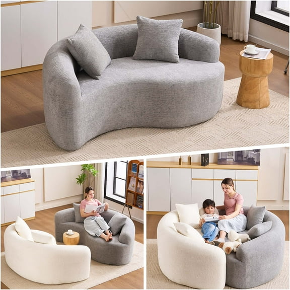 JERFIT Modern Chenille Loveseat Sofa with S-Curved Design for Small Spaces, Dual-Depth Seating in Light Gray