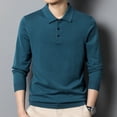 thumbnail image 3 of Men's Autumn Solid Polo Knit Slim Fit Casual Long Sleeve Wool Sweater, 3 of 14