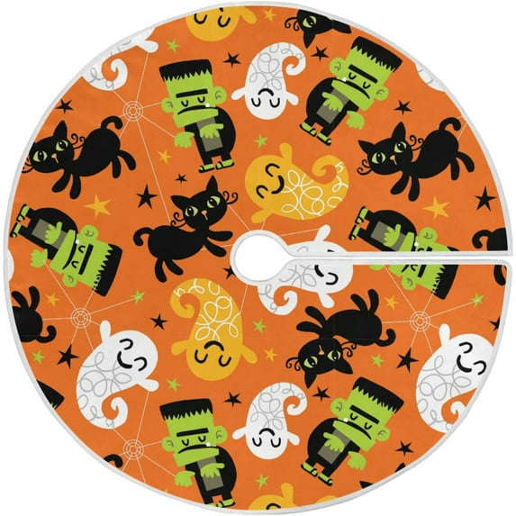 FMSHPON Halloween Monster Spooky Cats Xmas Christmas Tree Skirt Stand Mat for Holiday Party Decoration Indoor Outdoor 36 inches