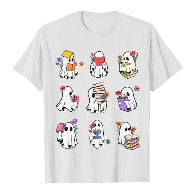 T-Shirt de Lecture Mignon pour Dames d'Halloween, Manches Courtes, Décontracté, Intéressant, Généreux