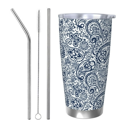 

KLL Paisley4 Print 40oz Stainless Steel Insulated Car Cup with Spillproof Lid - Keep Your Drink Hot or Cold on the Go-Straw Three-piece Set