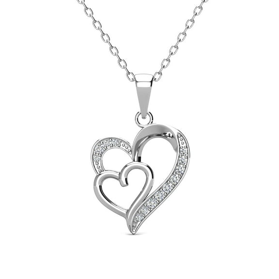 Cate & Chloe Jennifer 18k White Gold Plated Double Heart Necklace with Swarovski Crystals for Women
