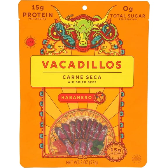 Pack of 8, Vacadillos Habanero Carne Seca Air Dried Beef, 2 oz