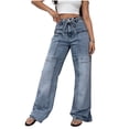 thumbnail image 2 of Xdegoge Wide Leg Jeans for Women High Waisted Baggy Cargo Denim Pants with Drawstring Tie Loose Fit Multi Pockets Streetwear Casual Y2K Trousers, 2 of 5