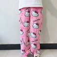 thumbnail image 3 of Pantalones de pijama de polar de Hello Kitty de Sanrio, color coral, suaves, informales, para mujer, para estar en casa, regalo de cumpleaños con dibujos animados de anime kawaii, 3 of 5