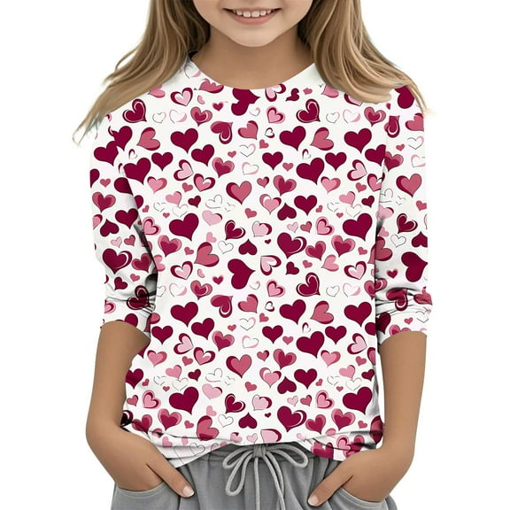 CLOISE 3/4 Sleeve Kids Shirts Boys Girls Youth Crew Neck Tops Heart Casual Fashion Fall Winter Clothes Multicolor 7T