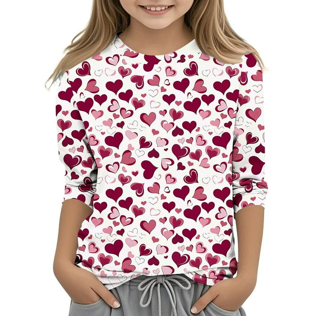 WRKEKC Chemises à Manches Longues pour Filles, T-Shirts à Manches Longues pour Filles, Garçons et Chemise Décontractée Imprimée à Manches Trois-Quarts Col Rond Chandail pour Enfants
