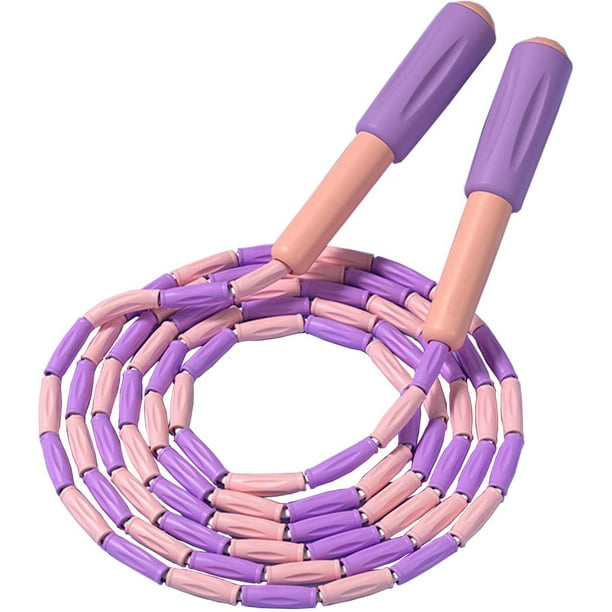 Cuerda para saltar con cuentas suaves, cuerda para saltar segmentada ajustable sin enredos para hombres, mujeres, niños y estudiantes (Purple8.2 Pie